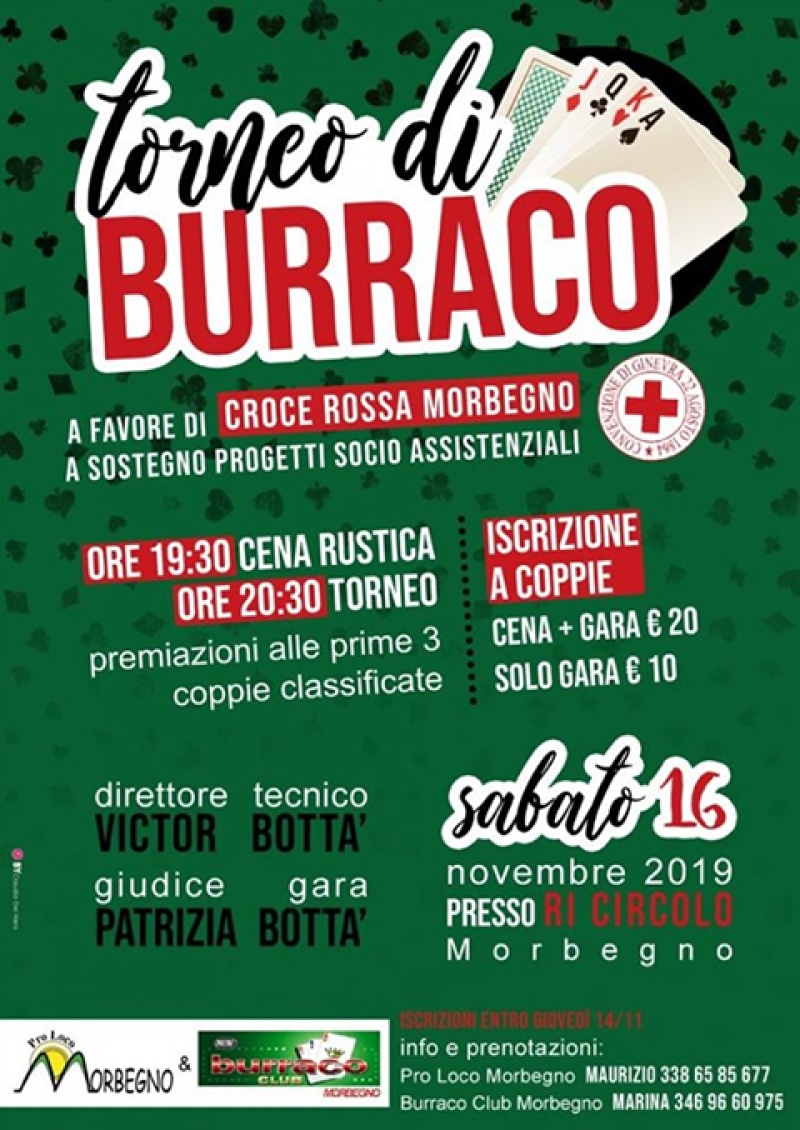 Torneo di burraco a favore di Croce Rossa - Morbegno 16 novembre 2019